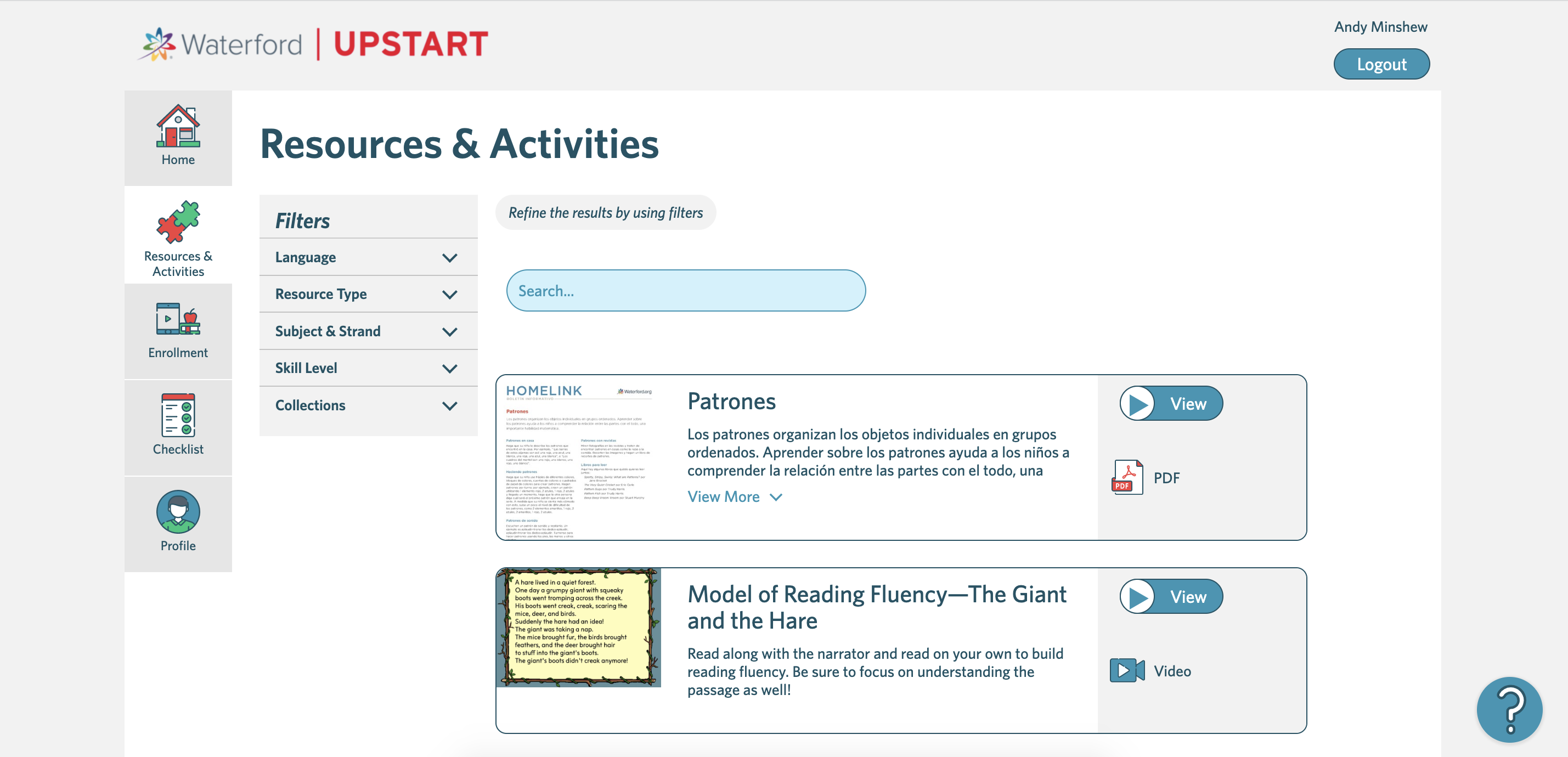 Resources & Activities tab screenshot