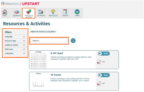 Resources & Activities tab screenshot