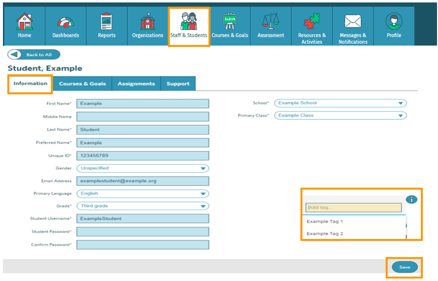 screenshot of the Information tab