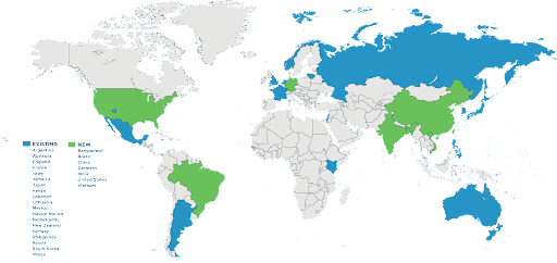 screenshot of countries featured in new and existing Sing Around the World activities