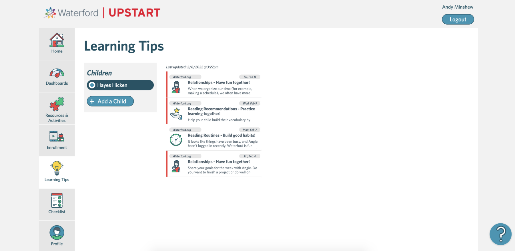 screenshot of the Learning Tips tab