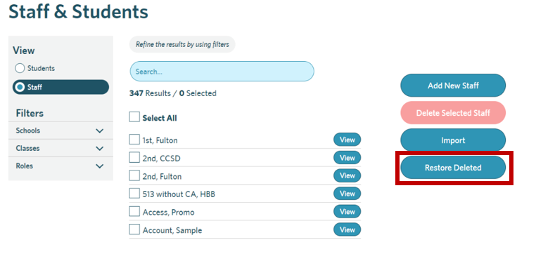 Staff & Students tab screenshot