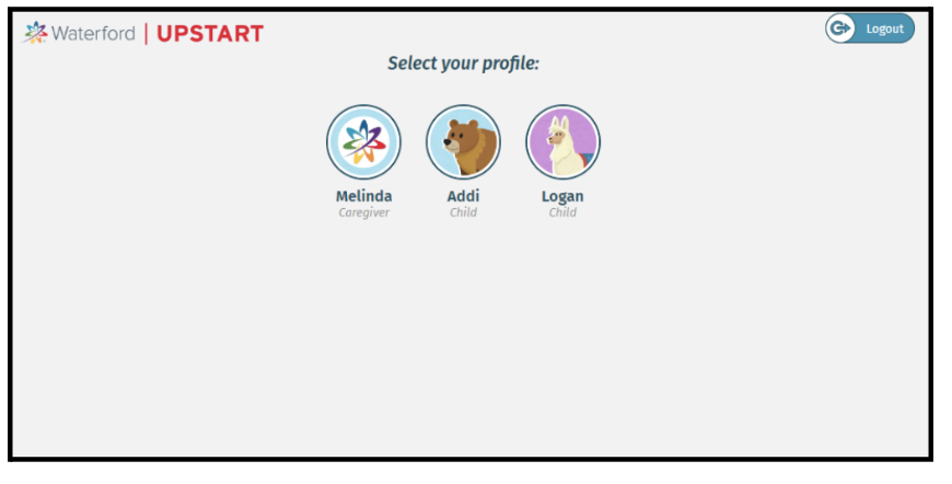Waterford Upstart profile selection menu