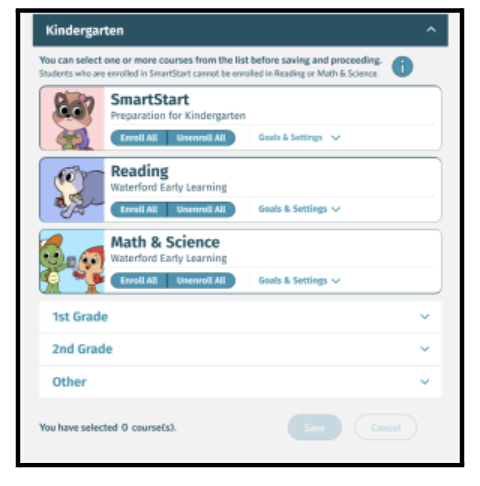 Course assignment page for district administrators