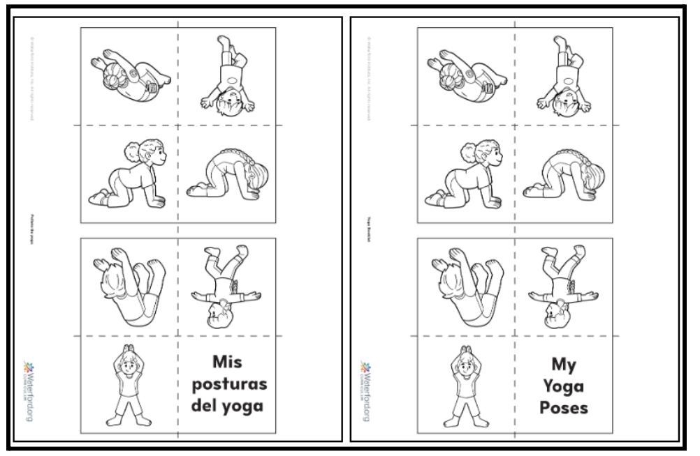 Yoga booklet screenshot in English and Spanish