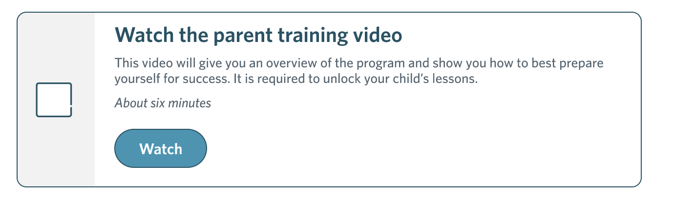 screenshot of the Watch the Parent Training Video button