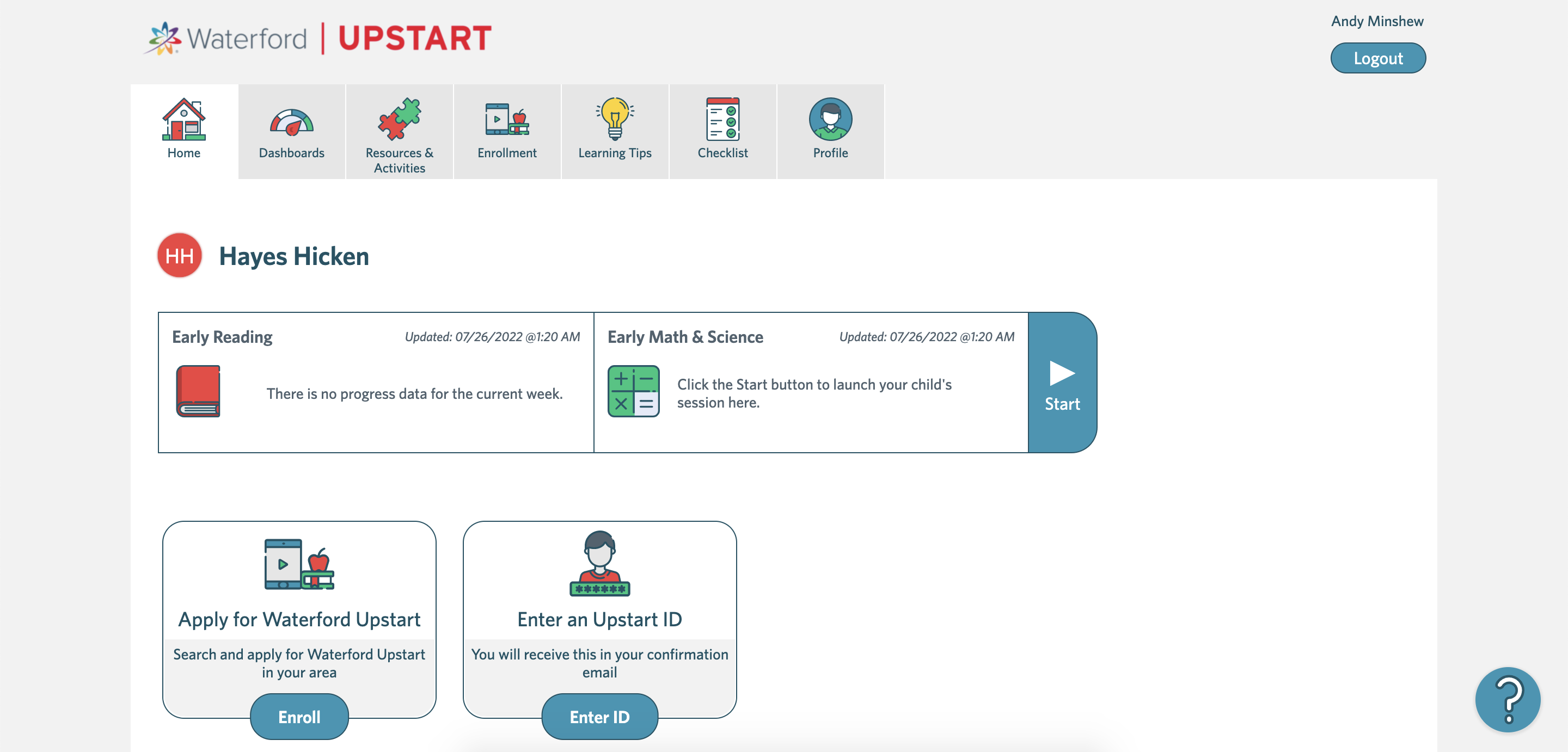 screenshot of the Waterford Upstart website