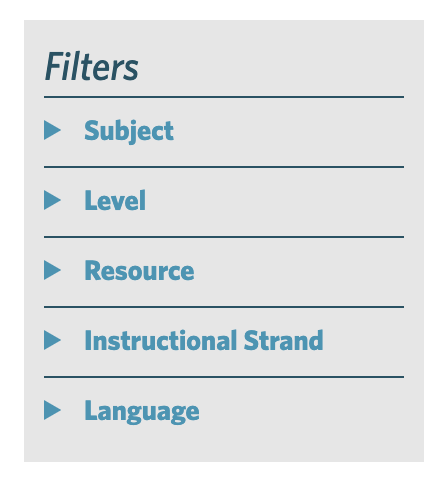 screenshot of the Resources and Activities tab filter