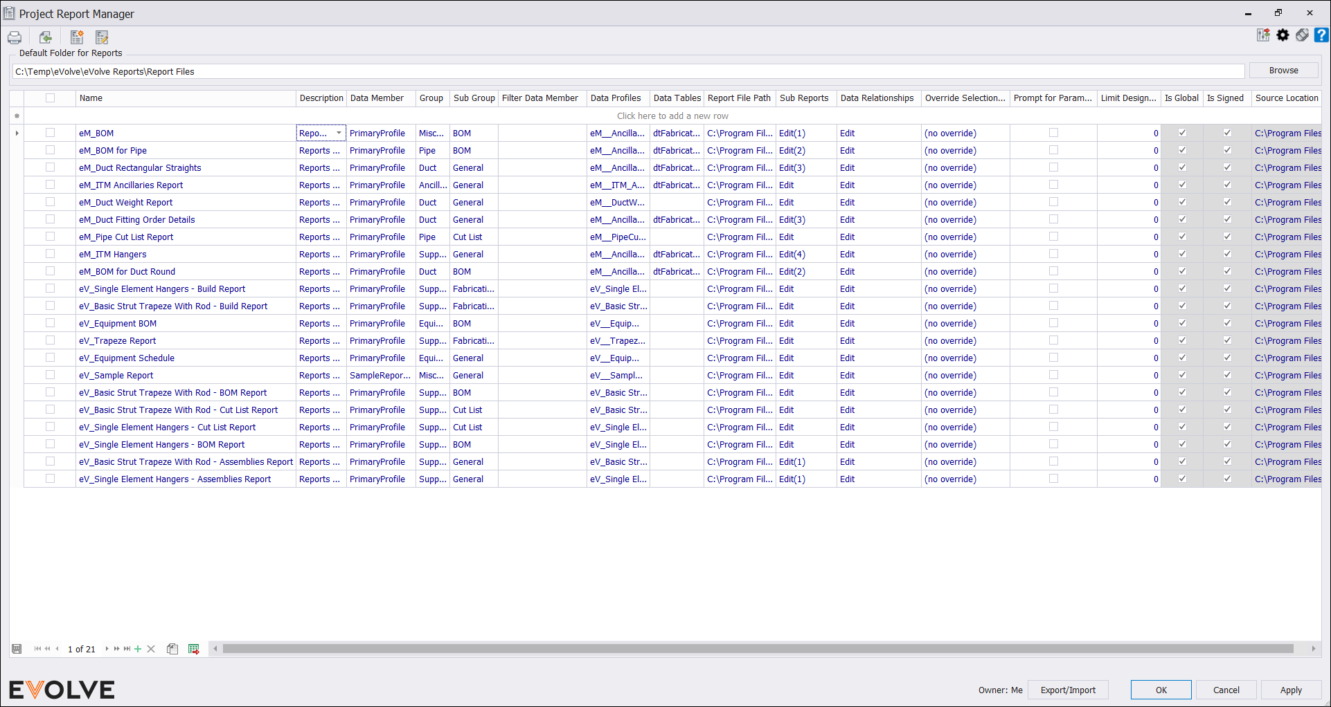 Report Manager - EVOLVE Mechanical Help