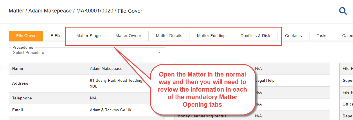 4.1.10 Create Matter - correcting errors in partially completed Matters ...
