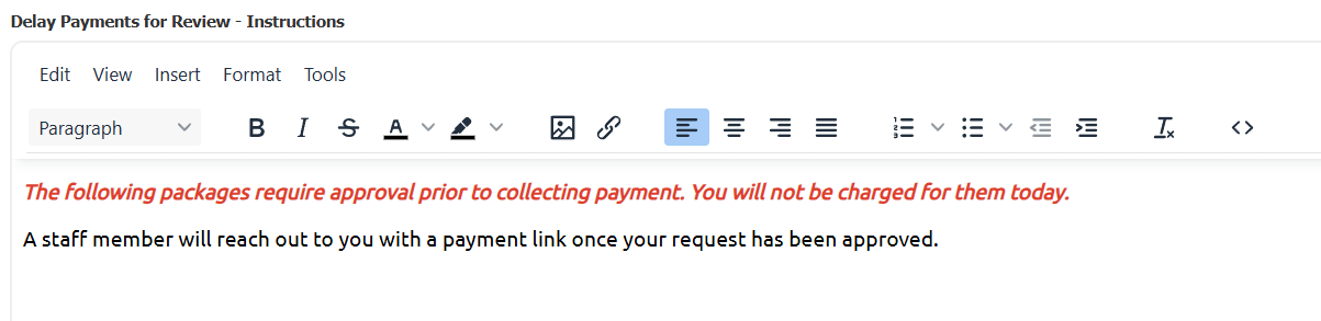 Delay Payment instructions editor