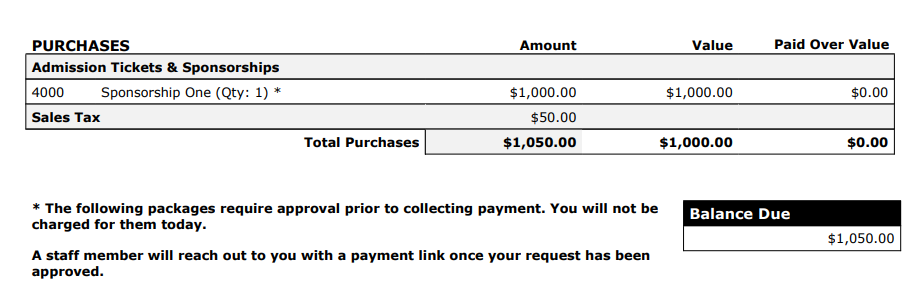 Receipt showing delayed payment