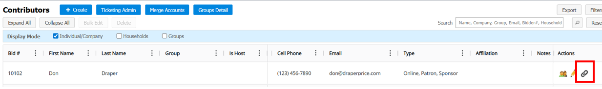Payment link icon in Contributors grid
