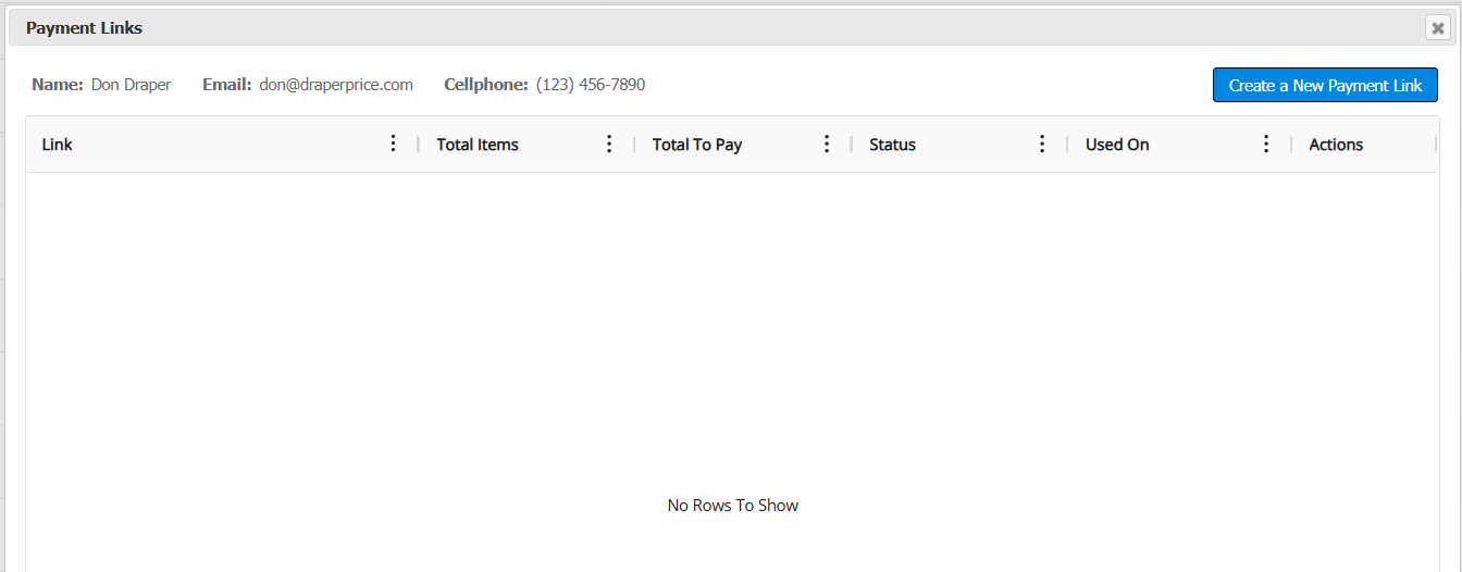 Payment Links window