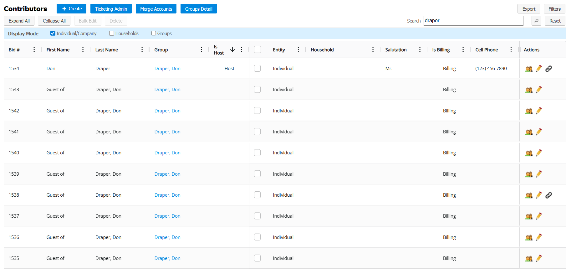 Contributors grid showing completed group