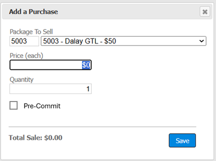 The Pre-Commit checkbox on the Add a Purchase dialog in Auction Conductor.
