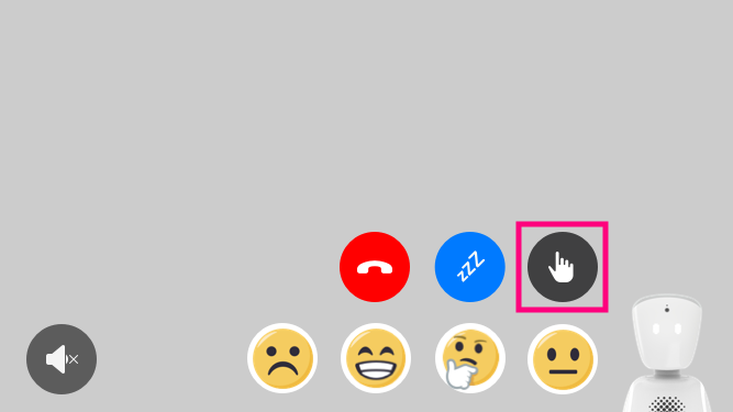 AV1 call menu showing placement of raise hand button