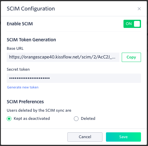 Changing SCIM configuration in Kissflow