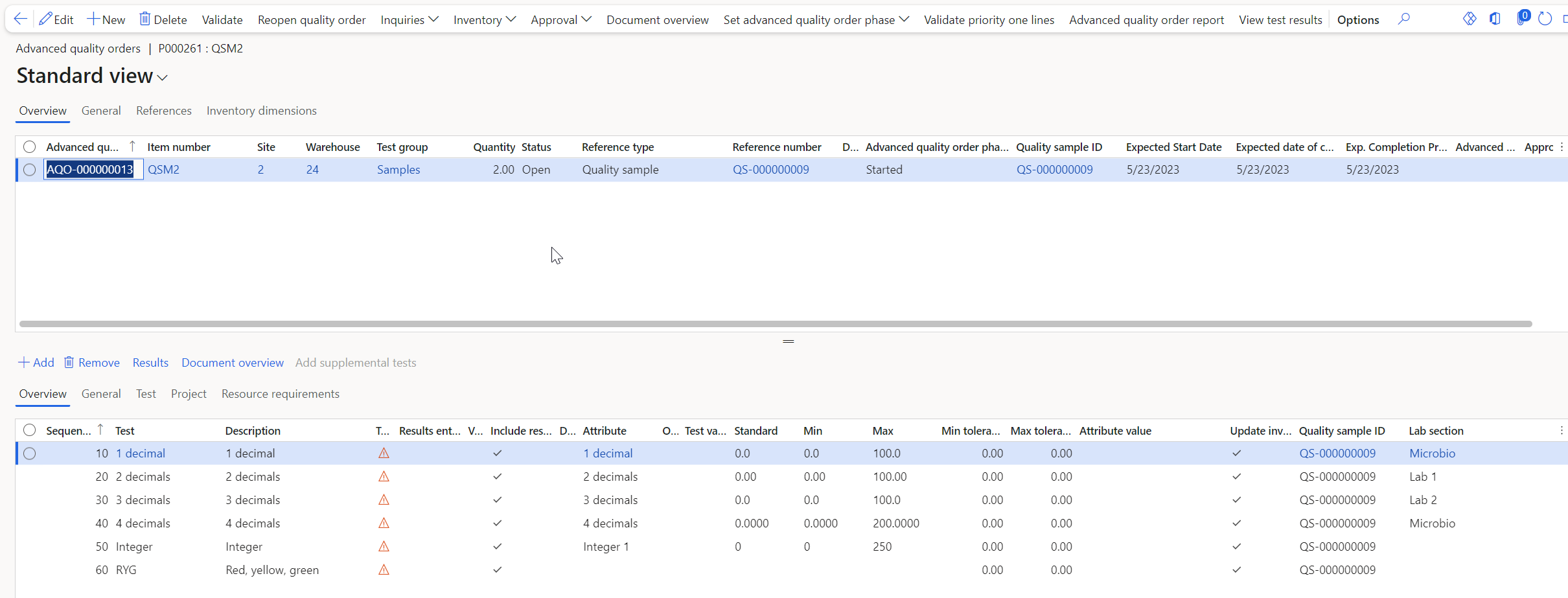 Figure 51: Advanced quality orders created from production samples