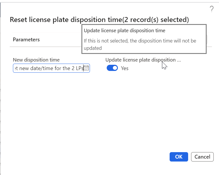 Figure 57: Set license plate disposition time from form ‘License plates’ using multiselecting
