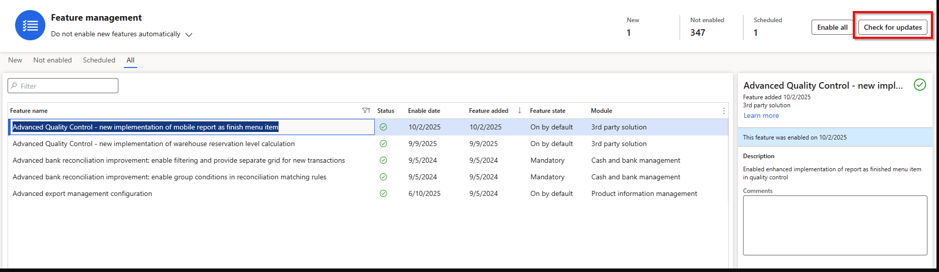 To use the functionality provided by Advanced quality control on the Warehouse management app, you need to activate the functionality on the individual menu item. The following processes are supported using the Adv. Quality control i.e. having adv. Quality orders and/or Quality samples triggered during the process as part of the flow: