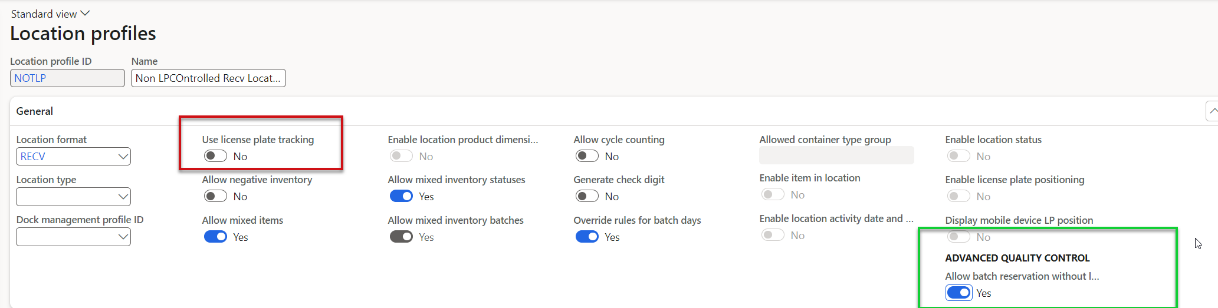This setup will only be possible for location profiles that have been set up not to use LP tracking.