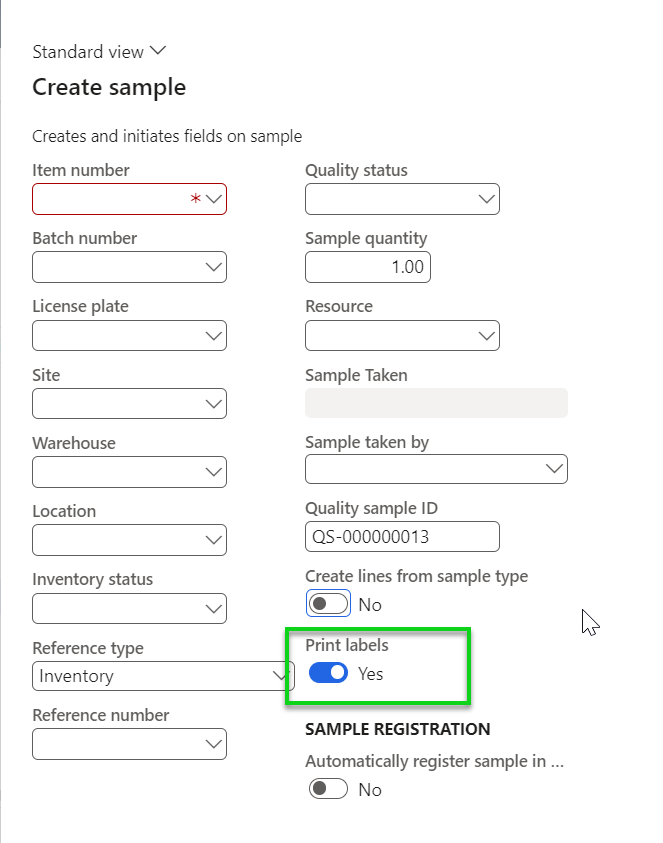 Figure 84: Printing of sample labels at creation