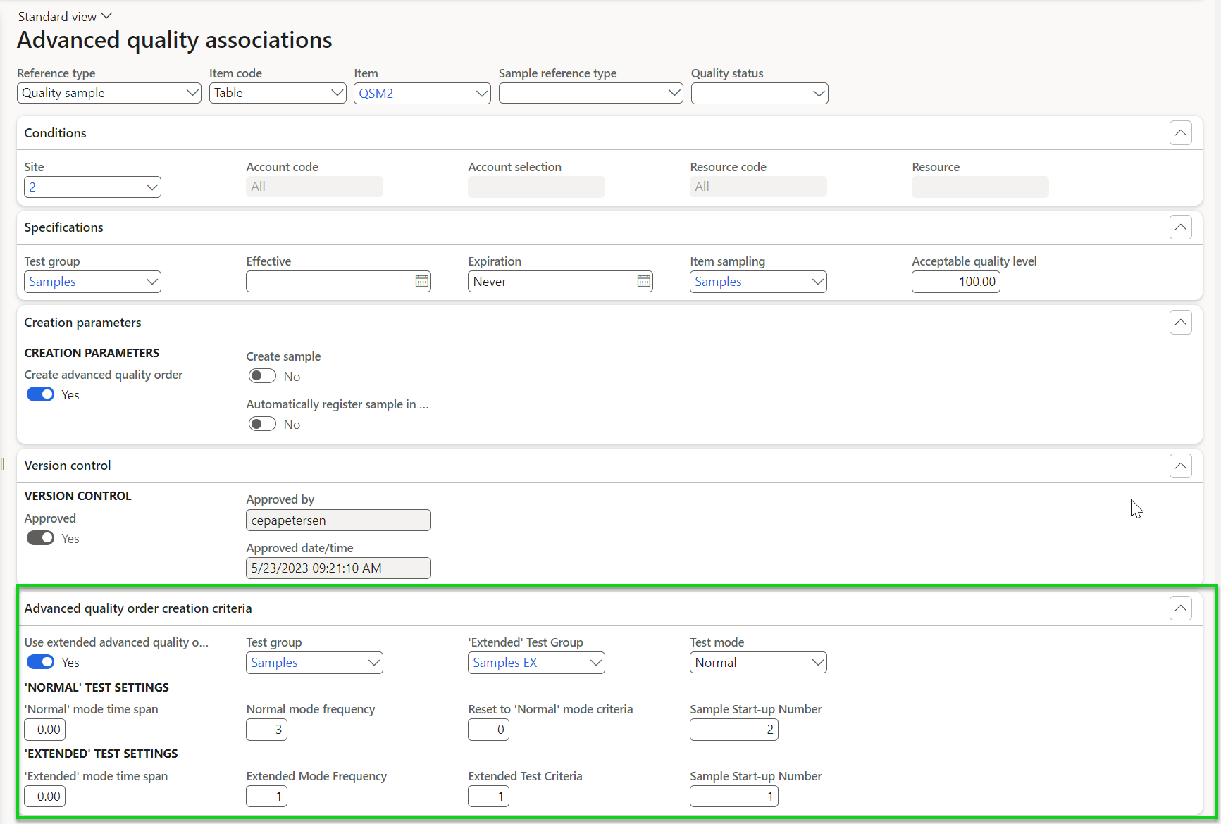 Finally, it is possible to set the system to calculate the sample quantity as a sum of the sample types defined below it for the item. The’ sample types’ and ‘item sample types’ have been described previously.