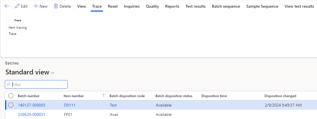 The item tracing form will include information about standard quality data as well as information about advanced quality data.