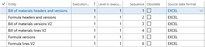 NOTE: Version of standard data entities related to BOM/BOM version will be updated in version, here shown in version 2.