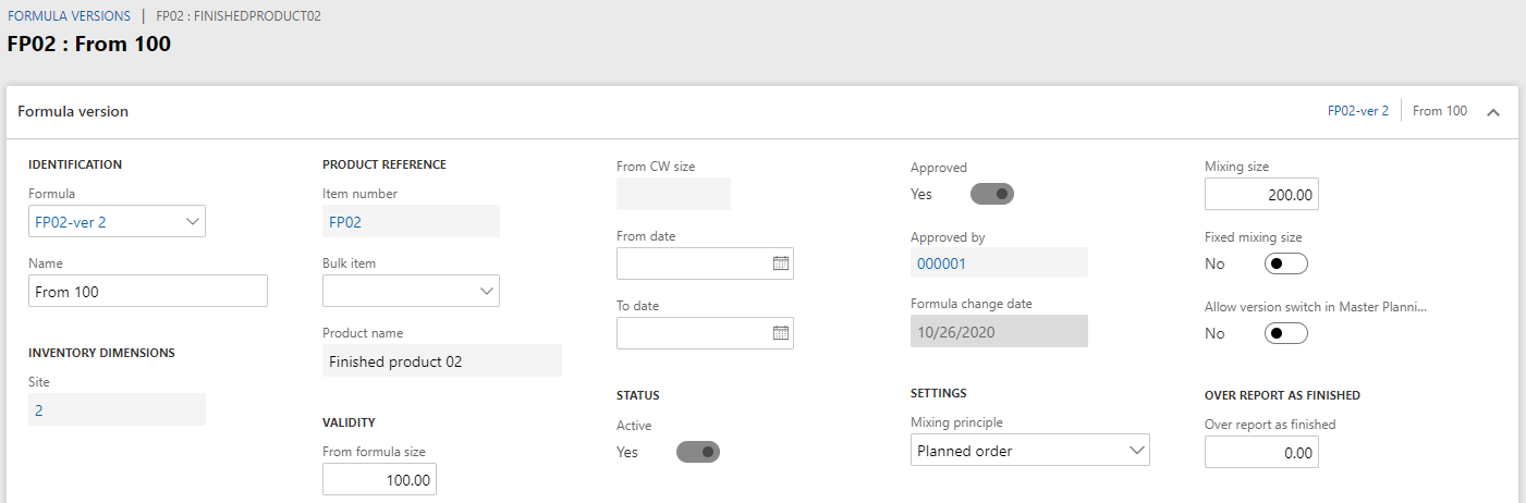 When using Planning optimization to create planned batch/production orders, you can use the Mix pool functionality (for principle ‘Production creation’ by activating the parameter shown below: