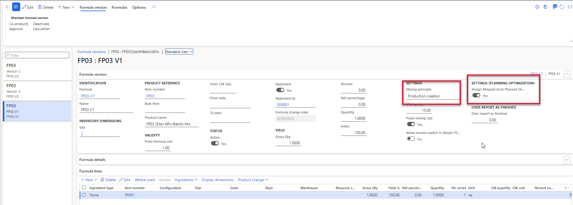 Figure 2: Setup of mix principle for BOM/formula version