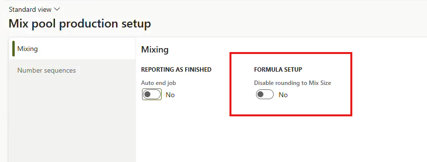 Note: It is recommended to first change the Mixing principle to Manual creation for all formulas, then set the flag to Yes, and finally change the Mixing principle back to the required value.