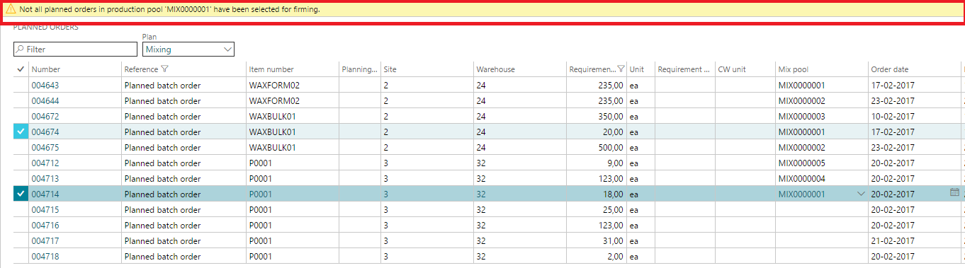 Figure 7: Firming planned orders in pools