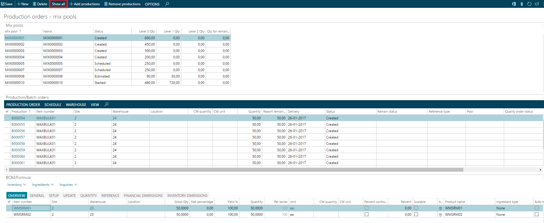 Figure 8: Production pool/campaign overview