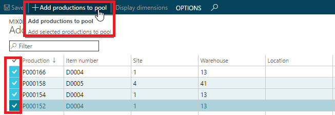Figure 11: Add production orders to mix-pool.
