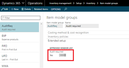 Figure 18: Audit requirement on Item model group