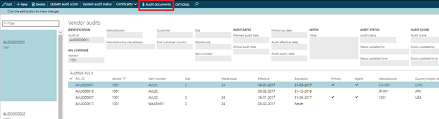 Figure 22: Button for creating/viewing Vendor audit documents