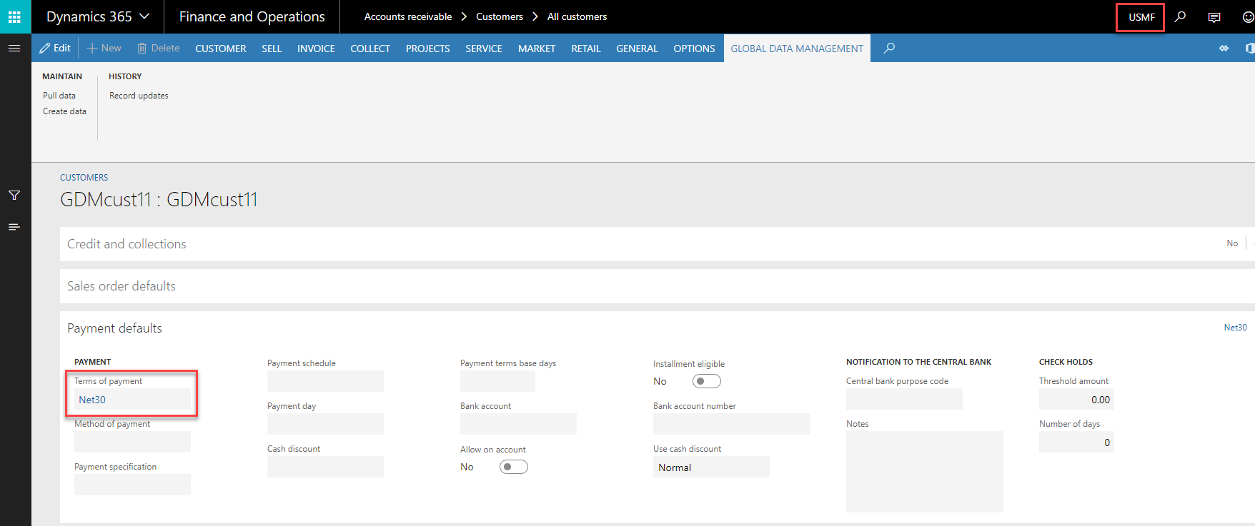 Default values from the global company setup.