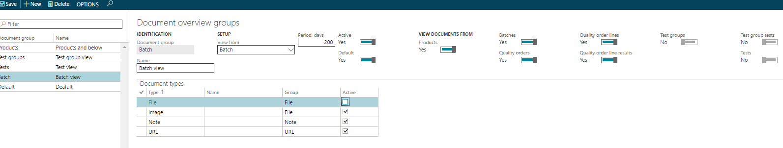 Figure 31: Setup of Document overview groups