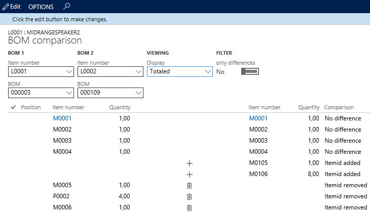 Figure 2: Improved BOM comparison form