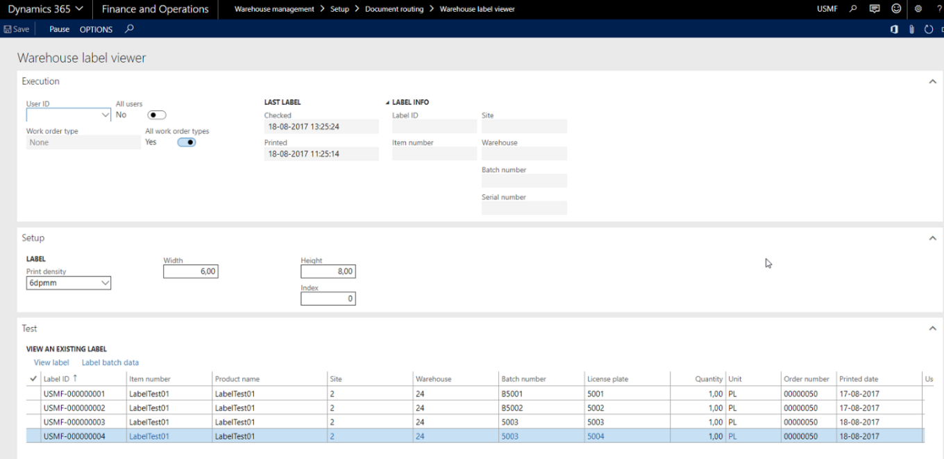 Figure 10: Warehouse label viewer