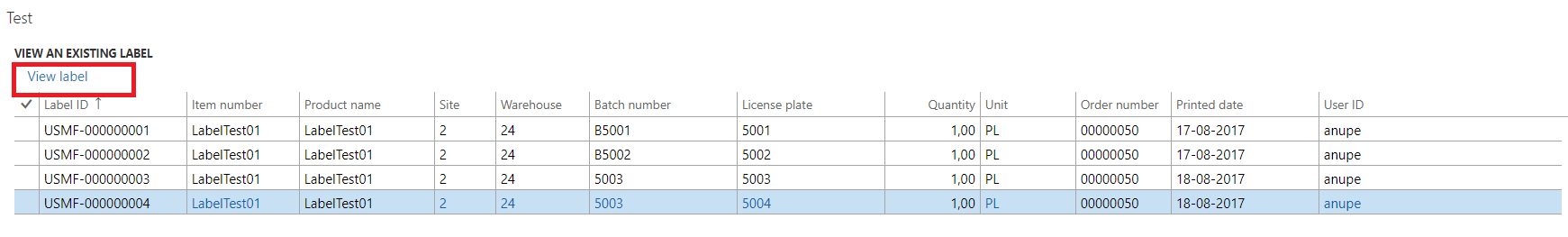 Figure 13: View label