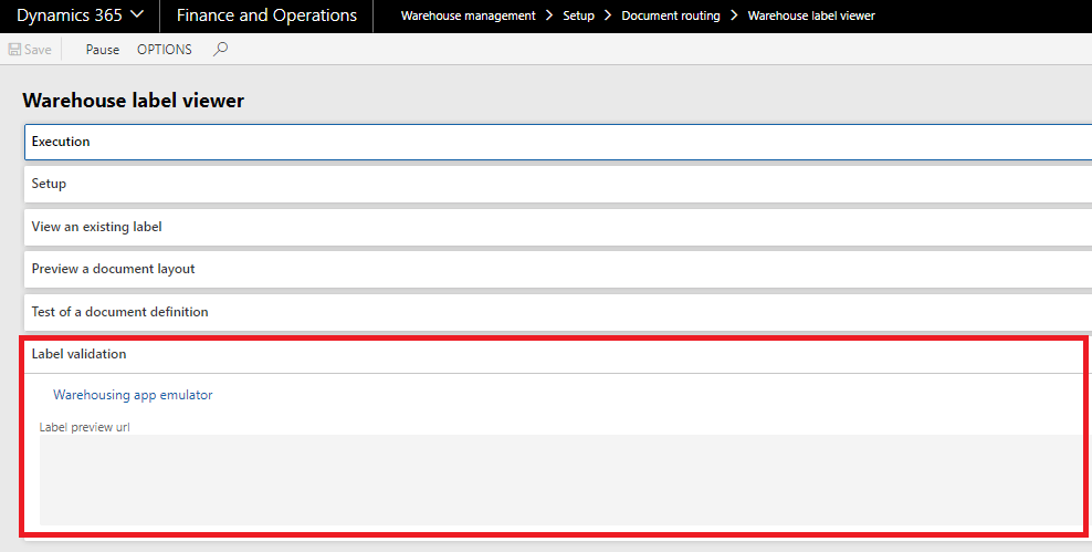 On this tab we have added a menu item to activate/Open the warehouse emulator (to enable using the warehousing app functionality in the task recorder) and a field where the latest label URL (which normally opens a new web page) can be picked up as a result, when using the task recorder to create test cases.