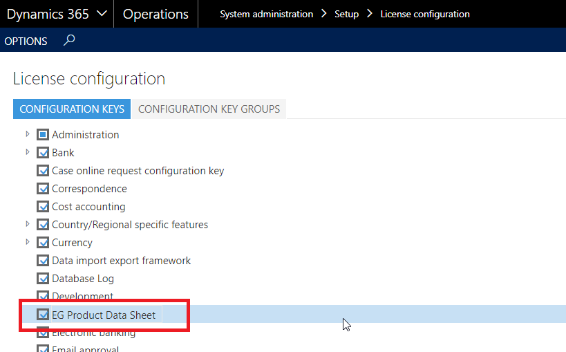 Figure 34: License configuration for Data Sheet