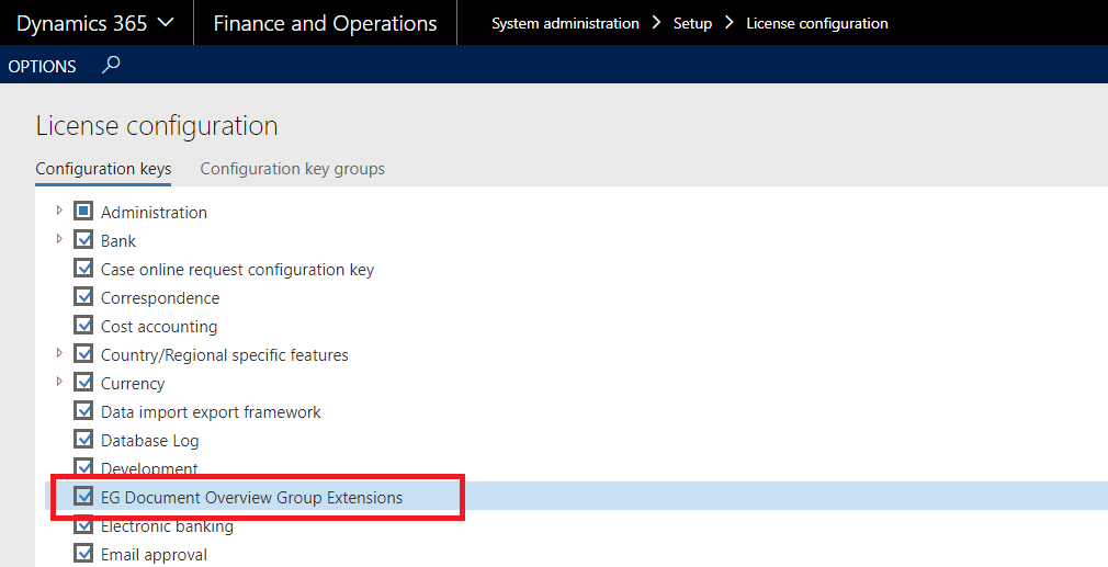 Figure 35: License configuration for Document Overview
