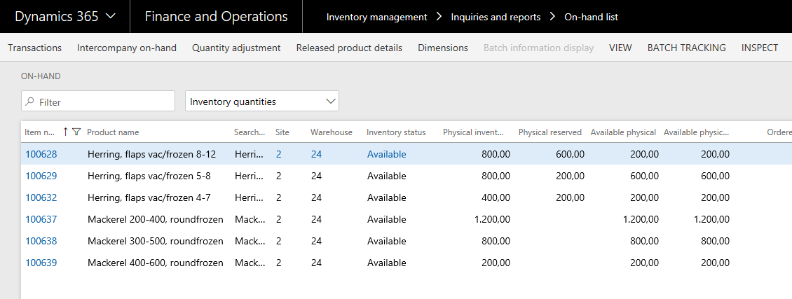 When activating Batch dimension in 'Dimension display', the Batch information display menu will be available. The form will show content setup in the group valid for all products unless the user has chosen another group as default. In that case the user setting will be used.