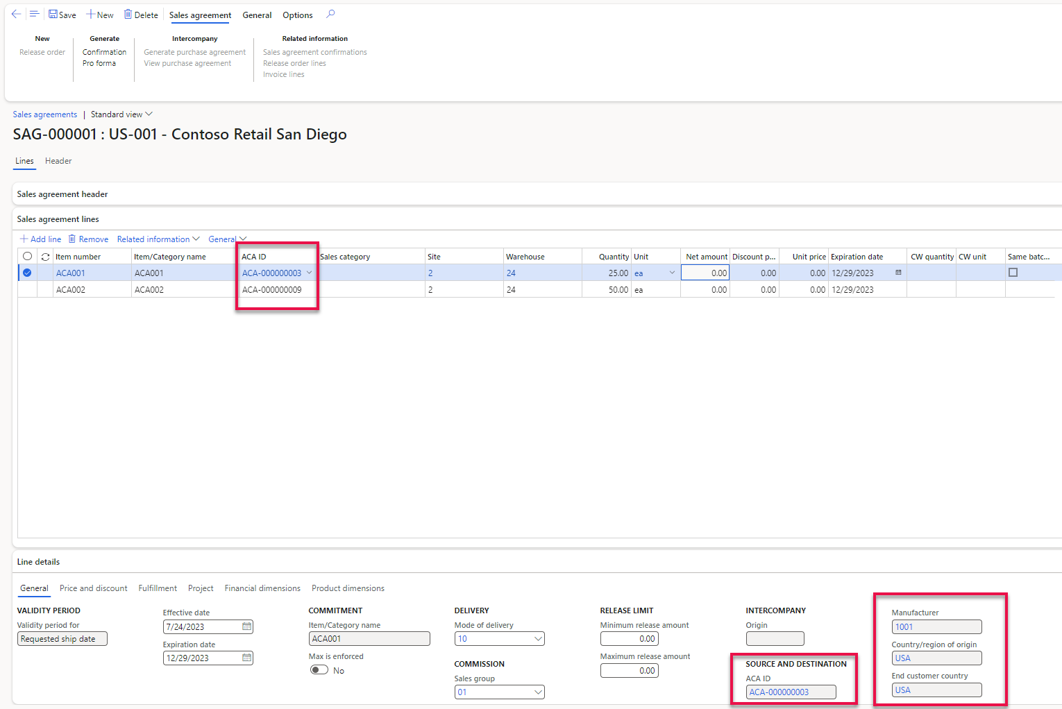 Figure 21: Sales agreement with ACA information