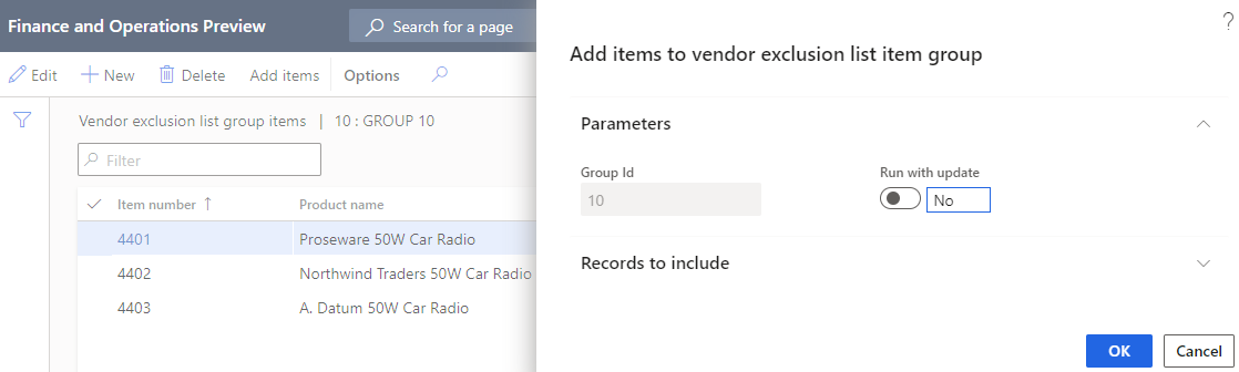 A search for records to be included can be setup and it can be selected to run the search with or without update.