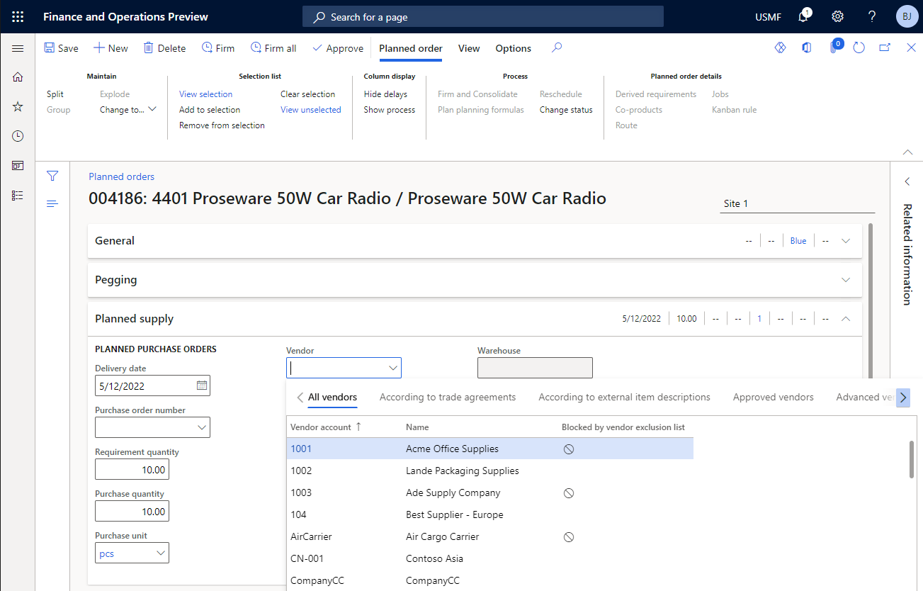 Choosing vendors indicated as blocked, will prevent the record in being updated and an error is shown.